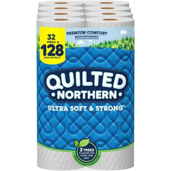 Quilted Northern Ultra Soft & Strong® Toilet Paper, 32 Mega Rolls = 128 Regular Rolls, 2-ply Bath Tissue (Pack of 1)
