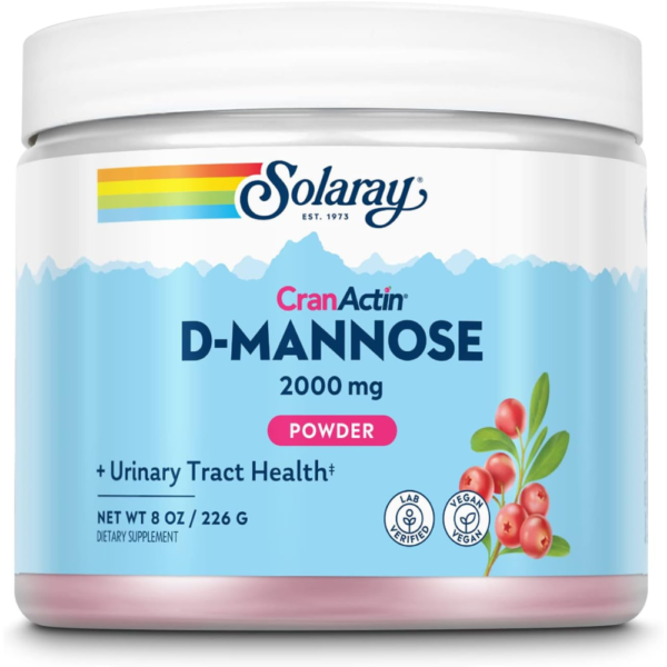SOLARAY D-Mannose with CranActin Cranberry AF Extract Powder 226 g Healthy Urinary Tract Support, 30 Servings, 8 oz