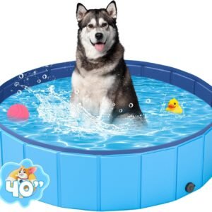 Dog Paddling Pool, YSJILIDE M-100CM Portable Foldable PVC Pet Swimming Pool,Collapsible Dog Bath for for Large Medium Small Dogs & Kids.