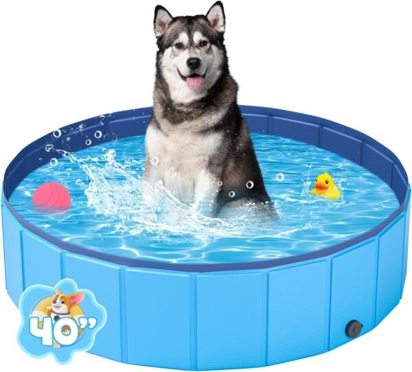 Dog Paddling Pool, YSJILIDE M-100CM Portable Foldable PVC Pet Swimming Pool,Collapsible Dog Bath for for Large Medium Small Dogs & Kids.